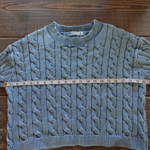 Arizona Jean Co Sweater Womens Medium Blue Chambray Cable Crop Knit Chunky Rib - Picture 5 of 7